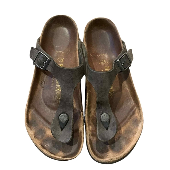 ​BIRKENSTOCK Gizeh Thong Sandals Women's EU 38 US 7/7.5 Black Oiled Leather Cork - Picture 2 of 8